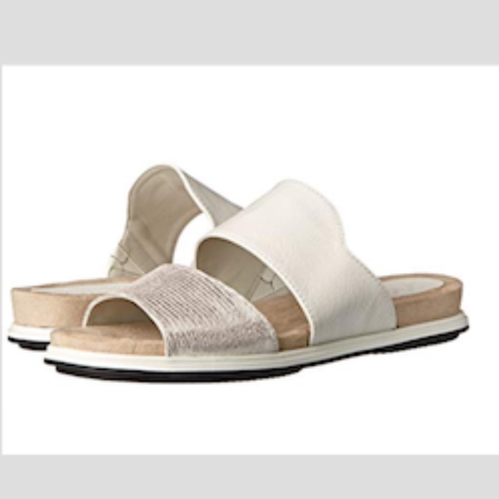 White and silver slip on sandals